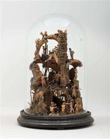 RARO PRESEPE NAPOLETANO DELL'OTTOCENTO In corteccia sughero e legnetti,...