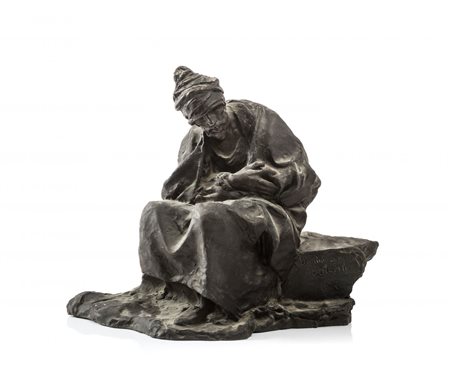 SALVATORE DE SIMONE Napoli 1867 Re Giovanni IV D' Etiopia Scultura in bronzo...