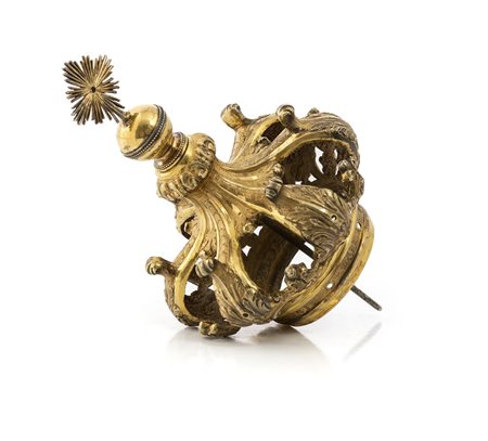 CORONA IN METALLO DORATO Per bambinello o piccola Madonna XIX secolo cm 13,5...