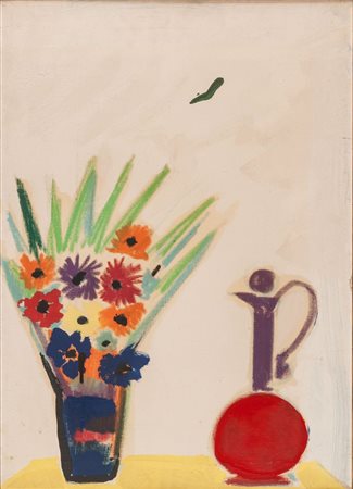 SANTE MONACHESI Macerata 1910 - Roma 1991 Fiori con caraffa Olio su tela cm...