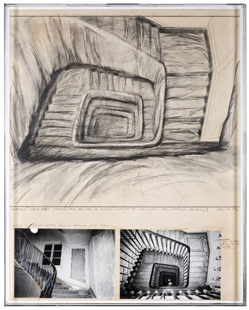 CHRISTO Gabrovo 1935 Wrapped Stair Case 1972 Collage, fotografia e matita su...