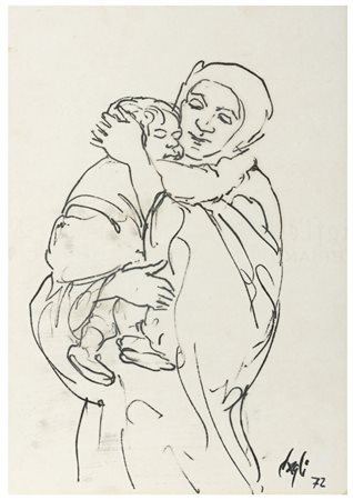 CORRADO CAGLI Ancona 1910 - Roma 1976 Donna con bambino 1972 Disegno su...