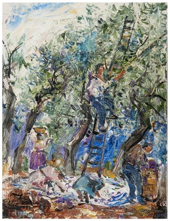 GUIDO CASCIARO Napoli 1900 - 1963 La raccolta degli ulivi 1954 Olio su...