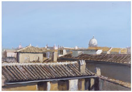 MARCELLO MUCCINI Roma 1926 - 1978 Tetti di Roma Olio su tela cm 45 x 64 Firma...