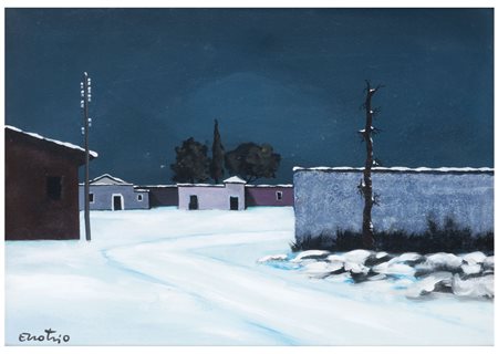 ENOTRIO Buenos Aires 1920 - Pizzo 1989 Nevicata in Calabria Olio su tavola cm...