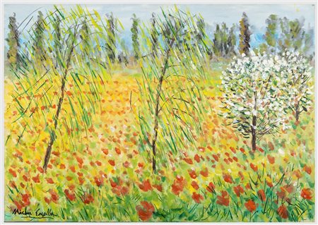 MICHELE CASCELLA Ortona 1892 - Milano 1989 Paesaggio con papaveri Olio su...