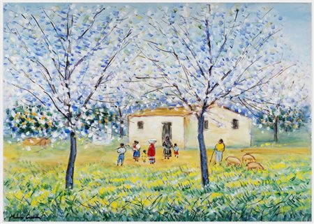 MICHELE CASCELLA Ortona 1892 - Milano 1989 Casa con peschi Olio su tela cm 50...