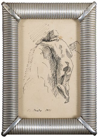 G. PONTE Figura di spalle 1921 China su carta cm 14 x 9,5 Firma e data in...