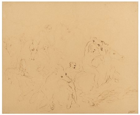 ALIGI SASSU Milano 1912 - Pollença 2000 Studio per la battaglia di cavalieri...