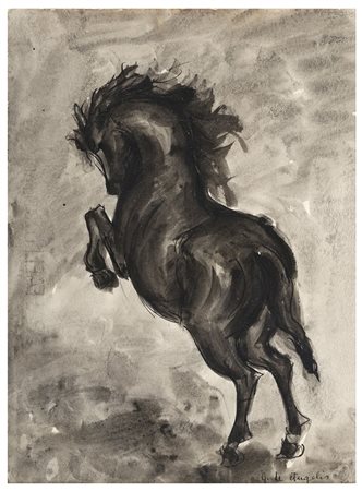 GIOVANNI DE ANGELIS Ischia 1938 Cavallo rampante Acquerello su carta cm 32 x...