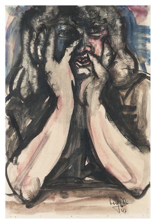 ALDO BERGOLLI Legnano 1916 - Milano 1972 Volto di donna 1947 Acquerello su...