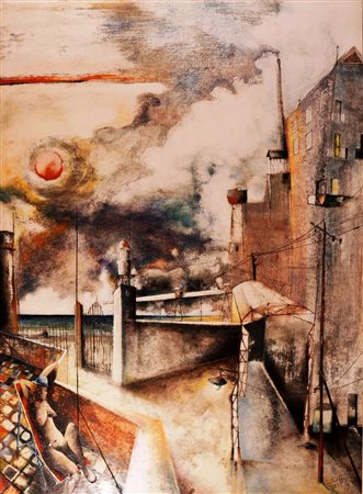 Gian Luigi Serravalli Ferrara 1949 via del mare 2008 olio e tecnica mista...