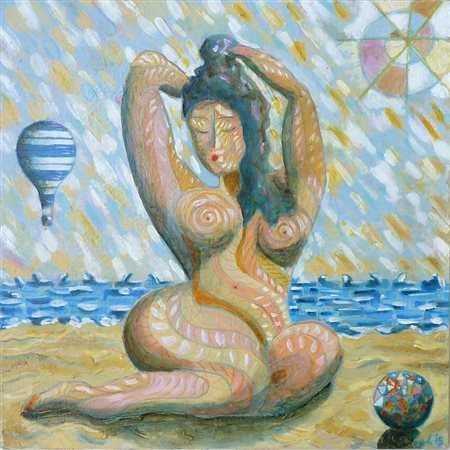 Stefano Carlo Vecoli Viareggio 1955 Bagnante 2015 Acrilico e olio su tavola...