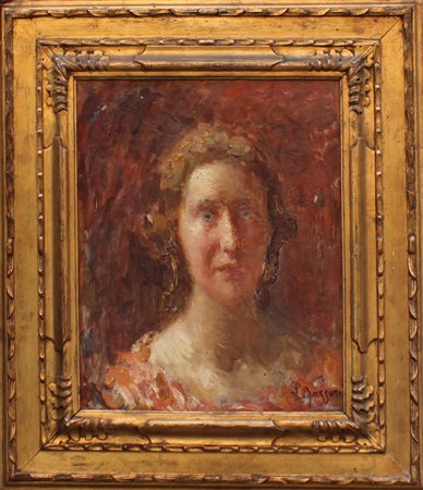 Leonardo Bazzaro Milano 1853 Testa di giovane donna 0 Olio su tavola 50x40