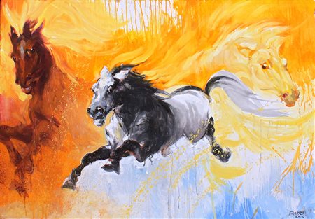 Paolo Fabbro Sesto S. Giovanni 1941 Cavalli 2016 Mista su tela 70x100