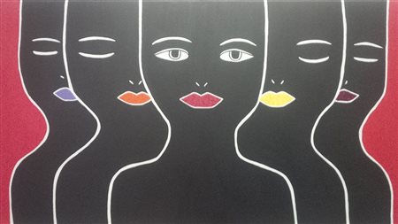 Mariana De Marco Noci (BA) 1976 Maschere 2013 Acrilico su tela 50x100