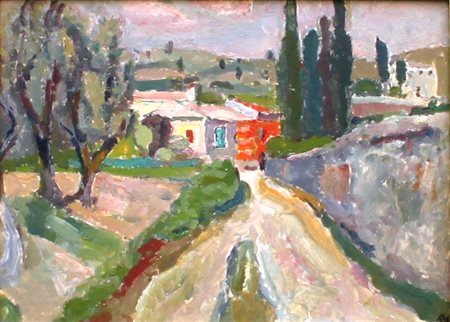 Mario Vellani Marchi Modena 1895 Case a Costermano 1948 Olio si cartoncino 22x30