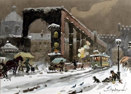 FALZONI GIULIO (Marmirolo 1900 - Milano 1978) "Vecchia Milano, le colonne di...