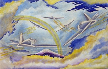 ARDIGO' PIETRO "Aerei" Olio su carta povera cm. H: 19 L: 29 Firma in basso a...