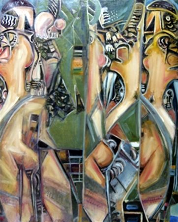 PETROS (Atene 1928) "Kariatides" 2008 Olio su tela cm. H: 69 L: 56 Firma in...