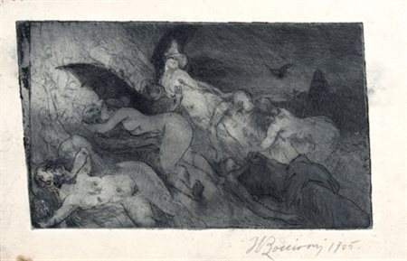 BOCCIONI UMBERTO "Figure" 1905 Incisione su carta cm. H: 15 L: 22.50 Firma ed...