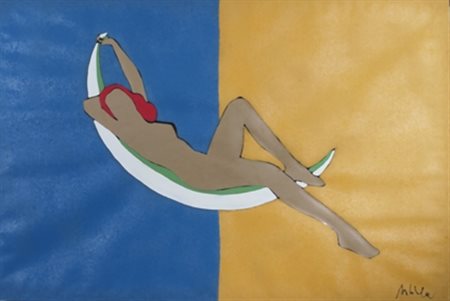 LODOLA MARCO (Dorno Pavia 1955) "Donna sulla Luna" Dime (smalti) su tela cm....