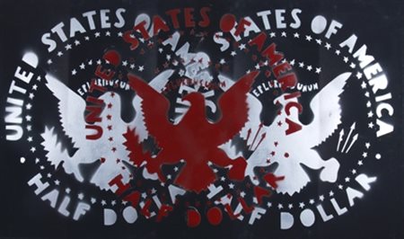 ANGELI FRANCO (Roma 1935 - Roma 1988) "Half dollar" 1979 Smalto su tela cm....