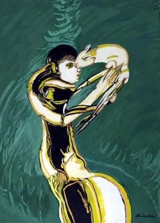 BRINDISI REMO (Roma 1918 - Lido di Spina 1996) "Pastorale" anni '80 Tempera...