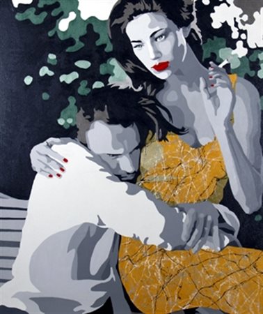 PAPAS SILVIA (Conegliano 1969) "Abbraccio" Acrilico su tela cm. H: 70 L: 60...