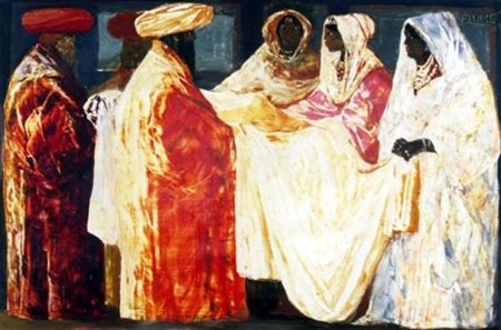 FIUME SALVATORE (Comiso 1915 - Canzo 1997) "Mercato d'harar" anni '70 Olio su...