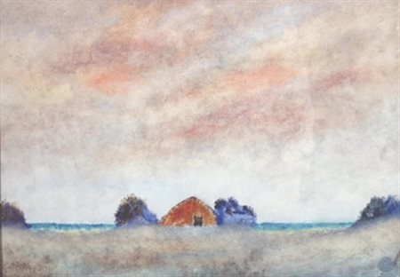 OMICCIOLI GIOVANNI (Roma 1901 - Roma 1975) "Baracca rosa a Torvaianica" 1969...