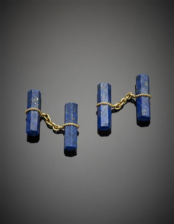 Gemelli in oro giallo, con prismi in lapislazzuli g.7,70 Lapis lazuli yellow...