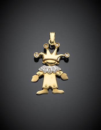 Ciondolo a guisa di Joker snodato in oro giallo e bianco con piccoli...