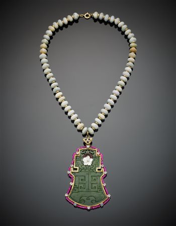 MORONI Collana in sfere di pietra dura alternate a rondelle in oro giallo,...