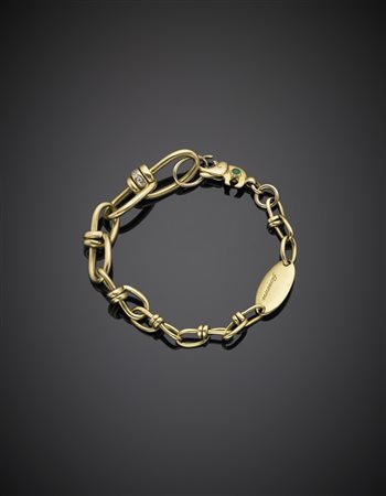 Bracciale a maglia rolò allungata in oro giallo e bianco con diamanti...