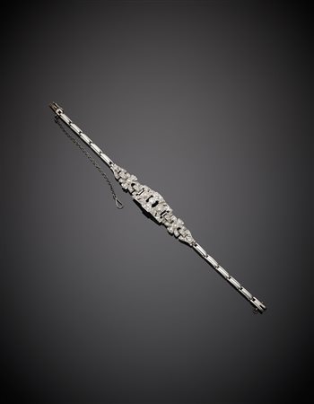 Bracciale in platino e diamanti rotondi, con bracciale elastico e catena di...