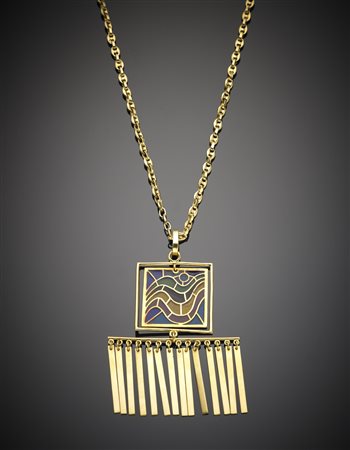 Pendente in oro giallo a frangia con smalti cattedrali e catena lunga, g....