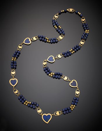 Collana a doppio filo di lapis di mm 6 circa, come le boules in oro giallo,...