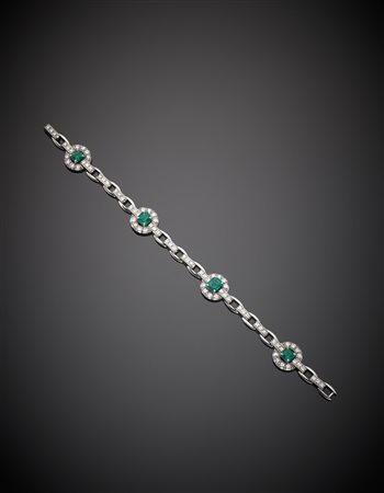 Braccialetto a catena modulare in oro bianco con diamanti rotondi e quattro...