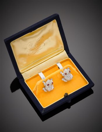 LUNATI Gemelli in oro bianco e giallo a forma di rana con pavè di diamanti e...