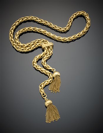 Saliscendi regolabile in oro giallo satinato, maglia a fune, terminata da due...
