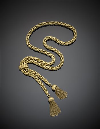 Saliscendi regolabile in oro giallo satinato, maglia a fune, terminata da due...