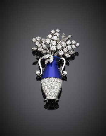 MISSIAGLIA Broche in oro bianco e giallo a forma di vaso e fiori, rifinita...