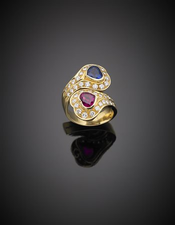 MISSIAGLIA Anello in oro giallo a contrarier con diamanti rotondi a...