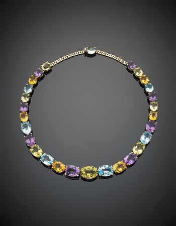 Collier in oro giallo con gemme ovali taglio composito scalate: ametista,...