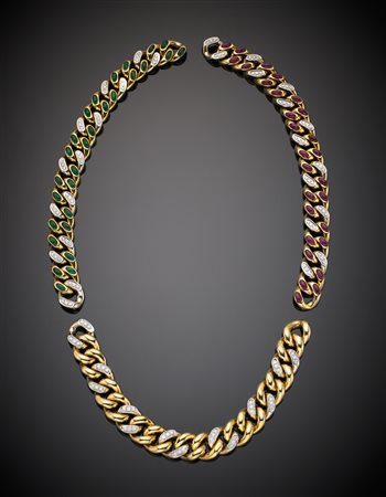 POMELLATO Lotto composto da tre bracciali in oro giallo e bianco con pavè di...