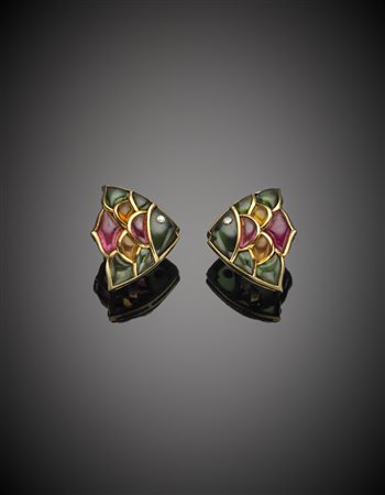 BULGARI-Naturalia Marina Orecchini in oro giallo con tormaline rosa,...