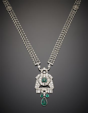 CARTIER E MAUBOUSSIN Soutoir in platino, perle naturali e diamanti, firmato...