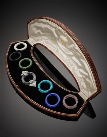 CARTIER Broche in platino con diamanti e cristallo di rocca, con set per...