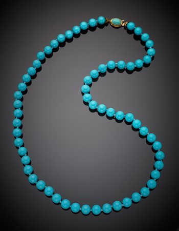 Collana di boules di pasta di turchese di mm 12 circa, lungh. cm 87, con...